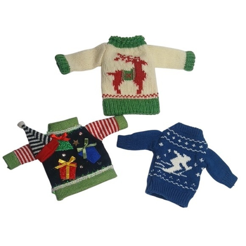 Wine Bottle Covers Multicolor Ugly Christmas Sweater‎ 3pc Set